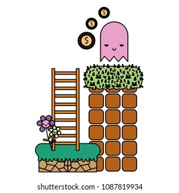 color graphic character with coin and ledder scene