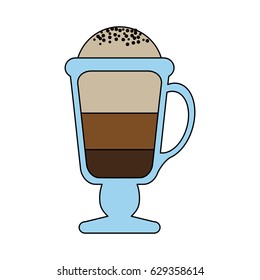color graphic glass cup of cappuccino with foam