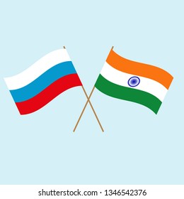 Color graphic image of flags of India and Russia. Isolated vector.