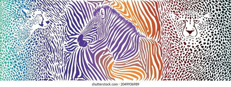 Color graphic pattern with a zebras and cheetah motif