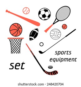 color graphic set of sporting goods on a white background 