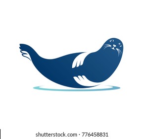 Color Graphic Silhouette Of A Sea Seal Animal, Icon Or Symbol, Logo, Protection Of Wildlife. Vector, Isolated On Background.