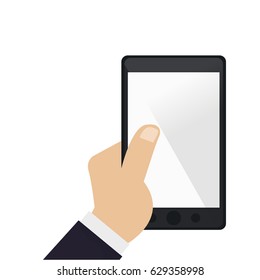 color graphic smartphone tech device with hand pressing