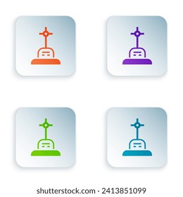 Color Grave with cross icon isolated on white background. Set colorful icons in square buttons. Vector