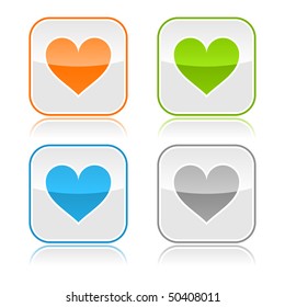 Color gray glassy button with heart and color reflection