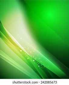 Color green and light, waves and lines. Abstract background