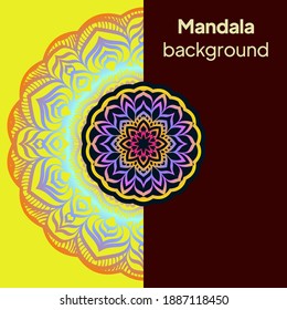 Color greeting card. Ethnic mandala pattern. Hand drawn vector illustration