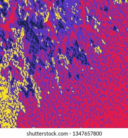 Color Grunge Background. Abstract Multicolor Vector Texture with Scratched Lines, Spots and Blobs for Card, Print, Mobile Applications. Modern Rough Colored Background with Different Elements.