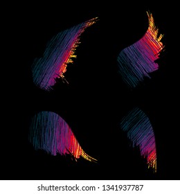 Color grunge bird wings silhouettes with ink splash isolated on white background