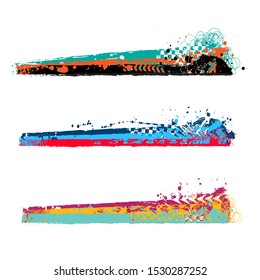 Color grunge elements with tire tracks isolated on white background