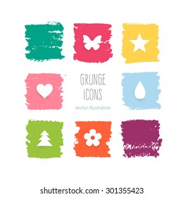 Color grunge icons set. Vector illustration