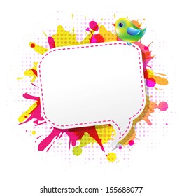 Color Grunge Poster With Abstract Speech Bubble With Bird With Gradient Mesh, Vector Illustration