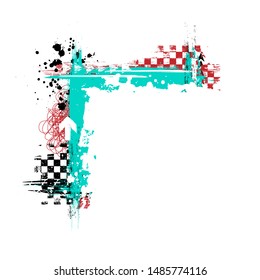 Color grunge square frame with red and blue race elements
