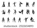 Color guard silhouette, Marching band silhouette, Color guard flags vectors, Color guard vector set -V02

