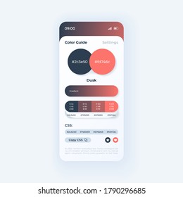 Color guide smartphone interface vector template. Mobile app page light theme design layout. Flat UI for application. Paints combination catalog screen. Color scheme. Phone display