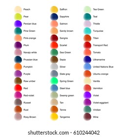 color guide whit color name in alphabet order