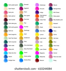 color guide whit color name in alphabet order