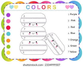 Color guide whit color name. Children educational Learning color and vocabulary on coloring page. Set of colored element on the white background. for  inspiration activities preschool  basic fun game