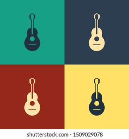 Color Guitar icon isolated on color background. Acoustic guitar. String musical instrument. Vintage style drawing. Vector Illustration