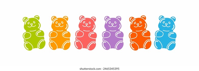 Color Gummy Bear Candy Set. Vector Jelly Sour Marmalade Snack Poster. Cartoon Fruit Animal Candy Illustration. Isolated Rainbow Gummy Bears