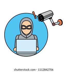 color hacker with laptop data and video camera