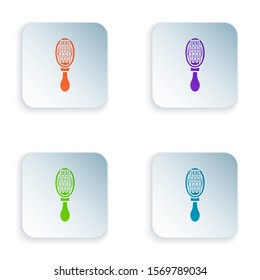 Color Hair brush for dog and cat icon isolated on white background. Brush for animal fur. Pet accessory. Set icons in square buttons. Vector Illustration