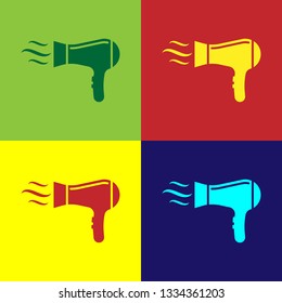 Color Hair dryer icon isolated on color backgrounds. Hairdryer sign. Hair drying symbol. Blowing hot air. Flat design. Vector Illustration