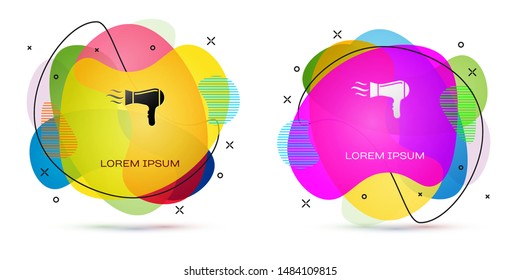 Color Hair dryer icon isolated on white background. Hairdryer sign. Hair drying symbol. Blowing hot air. Abstract banner with liquid shapes. Vector Illustration