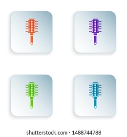 Color Hairbrush icon isolated on white background. Comb hair sign. Barber symbol. Set icons in colorful square buttons. Vector Illustration