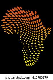 Color Halftone Africa. Vector Africa Map Silhouette of Bright Polka Dots Isolated on Black Background.