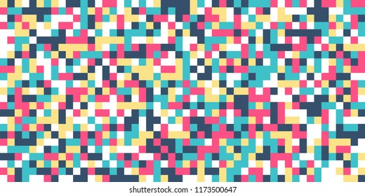 Color Halftone Background. Abstract Digital Texture with Color Squares for Print, Banner, Card, Web and Mobile Applications. Trendy Tech Halftone Pattern with Color Pixels. Vector Texture.