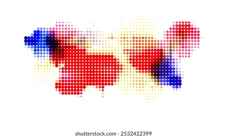 Color halftone effect. Abstract dotted pattern. Digital background. Color spots.