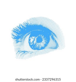 Color Halftone human eye isolated vector realistic illustation.