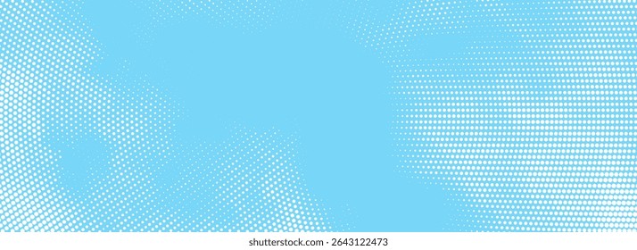 Color halftone texture of blue sky with clouds. Abstract cloud pattern vector dotted pixel texture background with copy space. Vintage cloudy sky