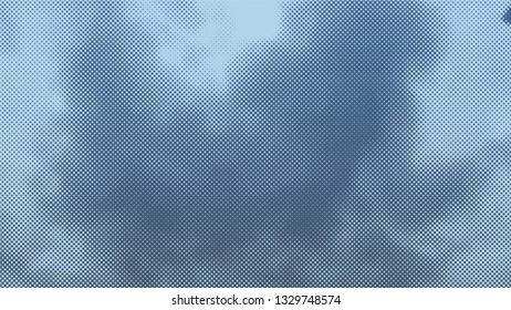 Color halftone texture of clouds. White clouds against blue sky. Vector illustration.