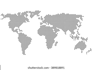 Color Halftone World Map.Color Halftone.Vector Color Halftone Map Silhouette.Black and White Polka Dots World Map.