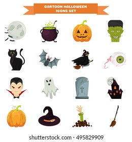 Color Halloween elements set in Cartoon style. Stock Vector icon. Illustration for web and mobile design