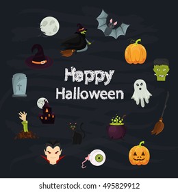 Color Halloween elements set in Cartoon style. Stock Vector icon. Illustration for web and mobile design