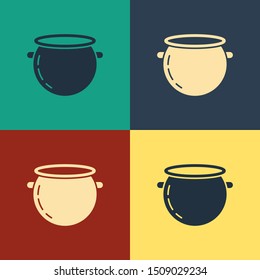 Color Halloween witch cauldron icon isolated on color background. Happy Halloween party. Vintage style drawing. Vector Illustration Color Halloween witch cauldron icon isolated on color background. Happy Halloween party. Vintage style drawing. Vector Illustration