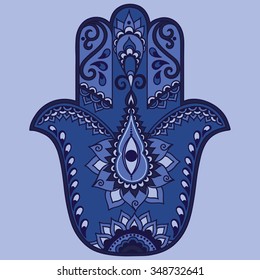 Color Hamsa hand drawn symbol. Decorative pattern in oriental style for the interior decoration and henna drawings. The ancient sign of "Hand of Fatima".