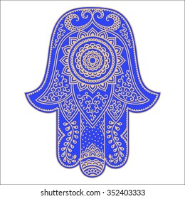 Color Hamsa hand drawn symbol. Decorative pattern in oriental style for the interior decoration and henna drawings. The ancient sign of "Hand of Fatima".