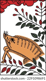 Color Hanafuda Fumizuki Hagi Boar July Hagi and Boar