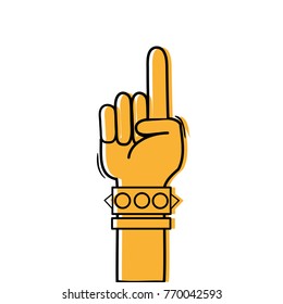 color hand with bracelet and forefinger up symbol