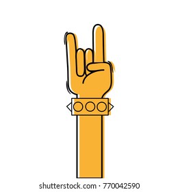 Color Hand Up With Bracelet And Rock Gesture Symbol