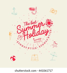 Color hand drawing illustration and Summer Holiday Typography design