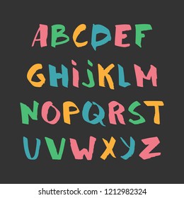Color hand drawn alphabet, latin characters set. Vector lettering for posters, banners or greeting cards