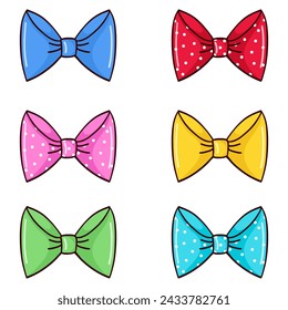 Color hand drawn bow set. Bowknots made from ribbons