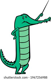 Color hand drawn crocodile holding stick