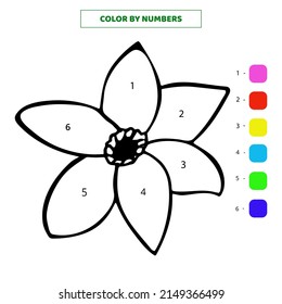 Color hand drawn cute single doodle flower by numbers. Vector illustration.