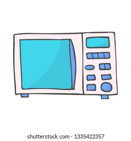 color hand drawn doodle of a microwave. Vector illustration isolated on white background.